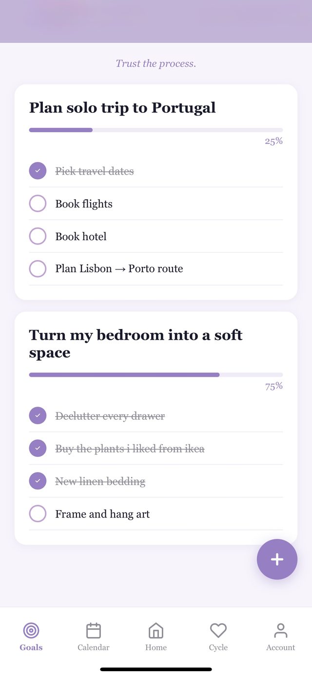 Agate goals screen with progress bars and step-by-step tasks